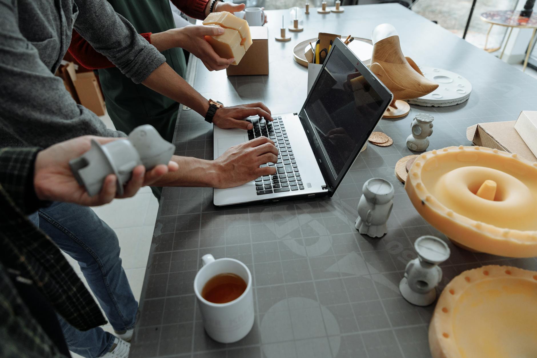 Startup product development team collaborating
