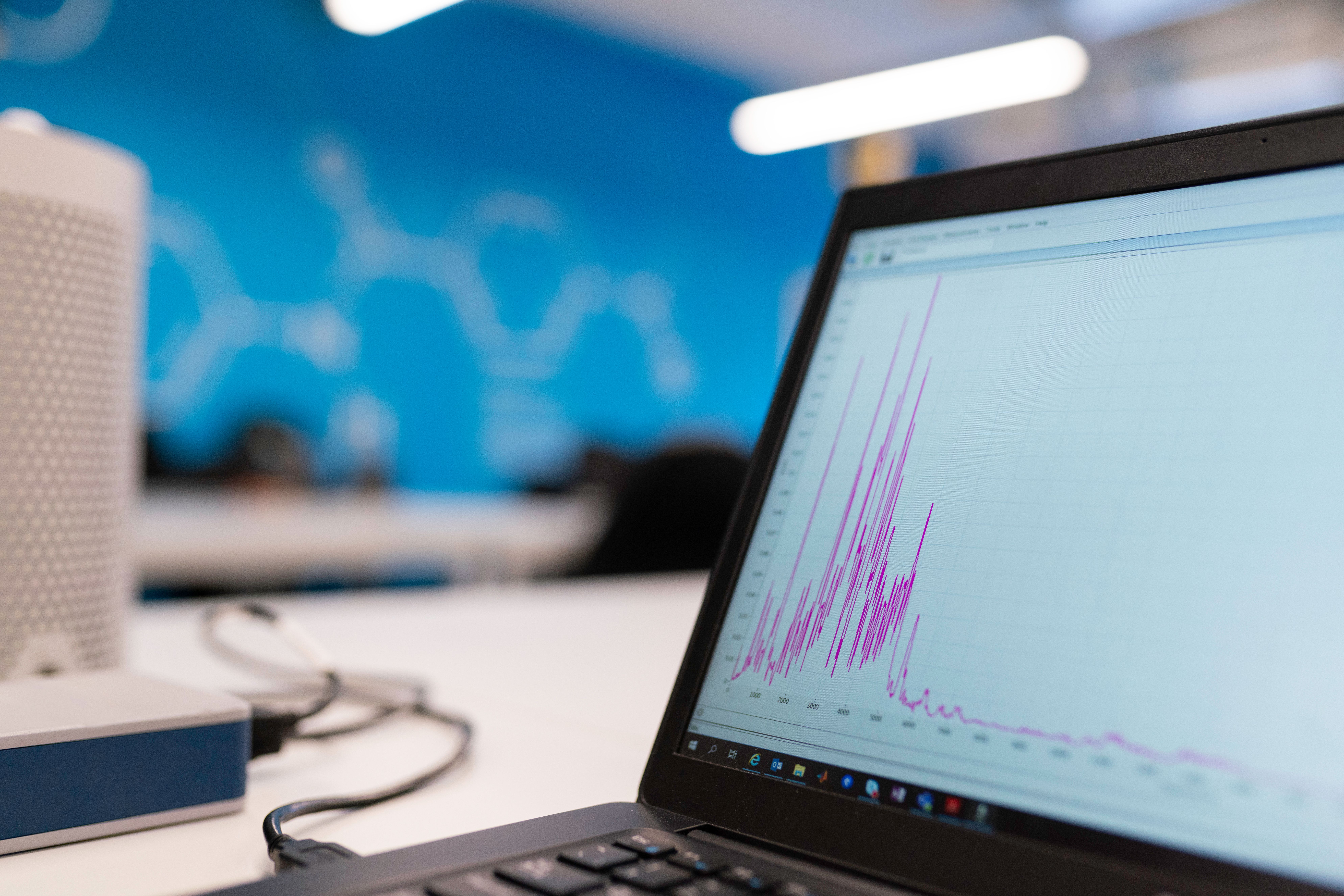 Business analytics dashboard with charts and data visualization on screen